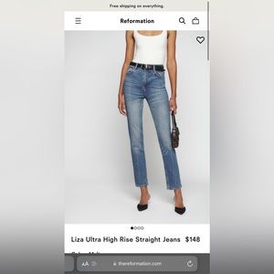Reformation Liza Ultra High Rise Straight Jeans, Size 26, Malta